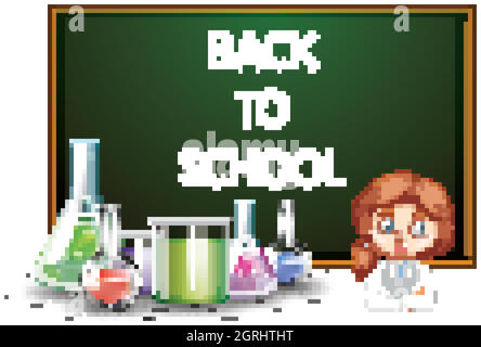 Back to school sign with girl in science gown Stock Vector