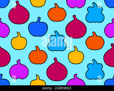 Colorful contours of pumpkins. Pumpkins of various shapes and sizes. Background for wrapping paper, banners and advertising materials. Vector illustra Stock Vector