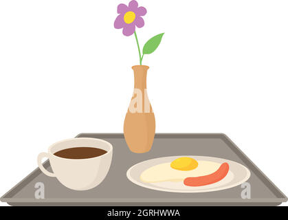 Breakfast in bed icon, cartoon style Stock Vector