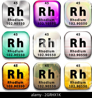 An icon showing the chemical Rhodium Stock Vector