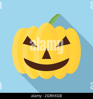 Pumpkin on halloween icon, flat style Stock Vector