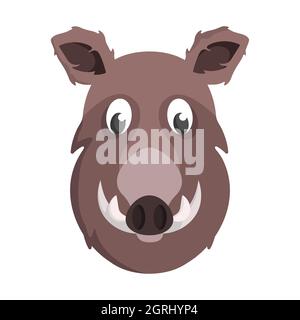 Boar face front view. Animal head in cartoon style. Stock Vector