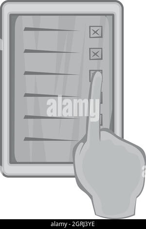 Hand on tablet puts crosses icon Stock Vector