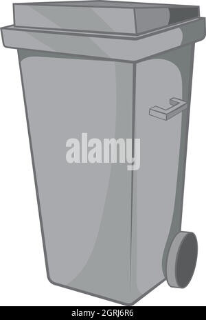 Trash can on wheels icon, black monochrome style Stock Vector