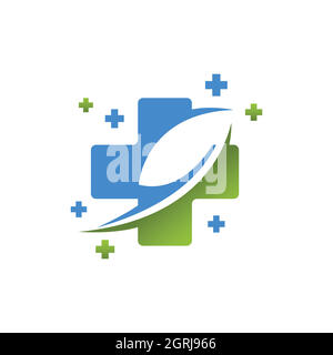 Medical cross and nature green leaf logo design vector. Nature herbal medical logo icon design vector image Stock Vector