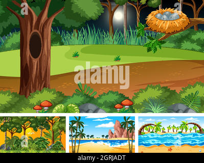Set of different nature horizontal scenes Stock Vector