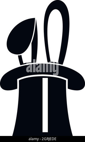Rabbit appearing from a top magic hat icon Stock Vector