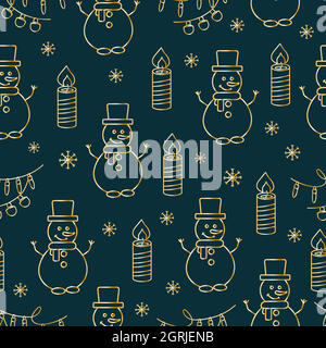 Christmas seamless patterns, prints with gold elements. Vector patterns. Golden objects on a dark background Stock Vector