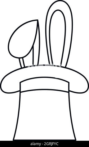 Rabbit ears in magic hat icon, outline style Stock Vector