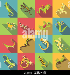 Different lizard icons set, flat style Stock Vector