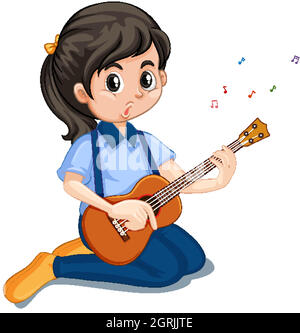 Girl playing ukulele on white background Stock Vector