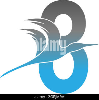 Number 8 logo with pelican bird icon design Stock Vector