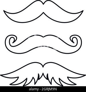 Set of hipster mustache icon, outline style Stock Vector