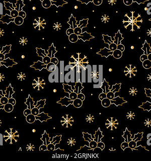 Christmas seamless patterns, prints with gold elements. Vector patterns. Golden objects on a dark background Stock Vector