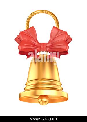 golden bell with bow on white background. Isolated 3D illustration Stock Photo