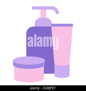 Three different cosmetic creams. Icon composition. Foam cleanser, hand and face cream. Make up and skin care concept. Beauty, hygiene and moisturizing Stock Vector