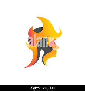 Mental head logo vector design concept. Head icon logo on fire for mental head care logo design image Stock Vector