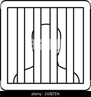 Prisoner behind bars icon, outline style Stock Vector