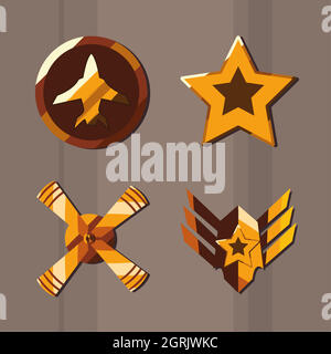 Military forces badges symbol set on striped background Stock Vector