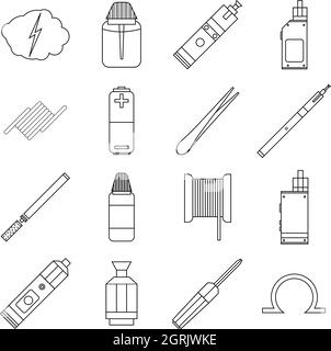 E-cigarettes tools icons set, outline style Stock Vector