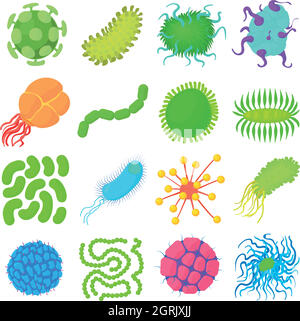 Virus bacteria forms icons set, cartoon style Stock Vector