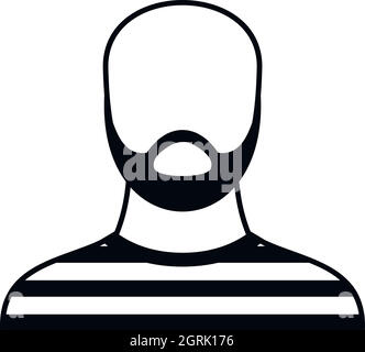 Bearded man in prison garb icon, simple style Stock Vector
