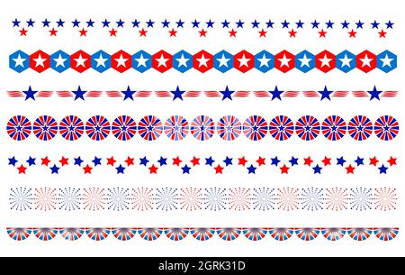 American abstract flag symbols decorative banner border divider set. Stock Vector