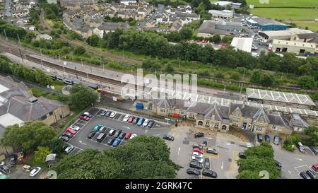 Barnard Castle  market town in Teesdale, County Durham,UK Drone view Stock Photo