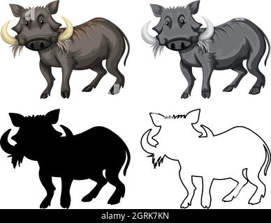 Set of warthog character Stock Vector