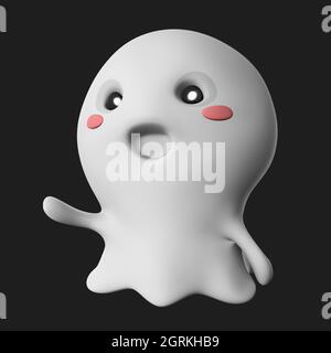 3d rendering of a smiling cute ghost holding a red heart isolated on a dark  background Stock Photo - Alamy