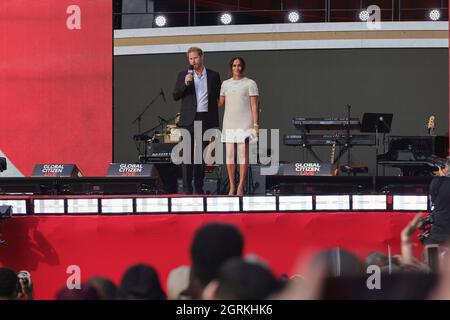Central Park, New York, USA, September 25, 2021 - Prince Harry and Meghan Markle at the Global Citizen Live Event in Central Park New York City. Photo: Giada Papini/EuropaNewswire PHOTO CREDIT MANDATORY. Stock Photo