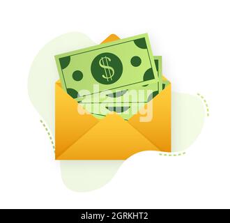 Some dollar bills in white envelope. Send money concept. Vector illustration. Stock Vector