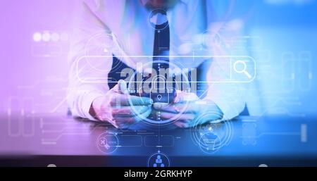 Searching Browsing Internet Data Information Networking Concept with blank search bar.close up of businessman working with Data Security concept with Stock Photo