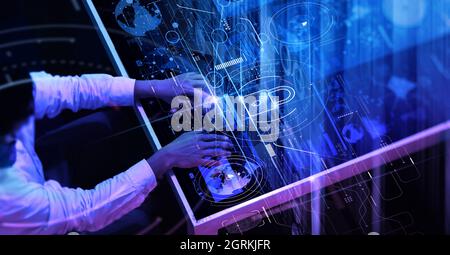 Cyber security and data protection information privacy internet technology concept.Businessman working on modern computer show padlock protecting busi Stock Photo