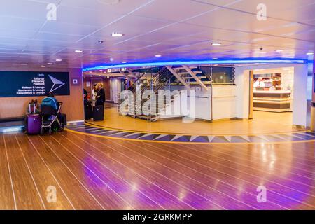 TALLINN, ESTONIA - AUGUST 24, 2016: Deck of MS Finlandia cruiseferry owned and operated by the Finnish ferry operator Eckero Line in the harbor of Tal Stock Photo