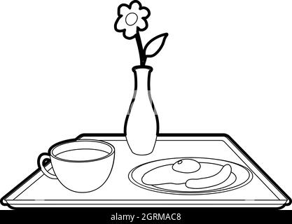 Breakfast in bed icon, outline style Stock Vector