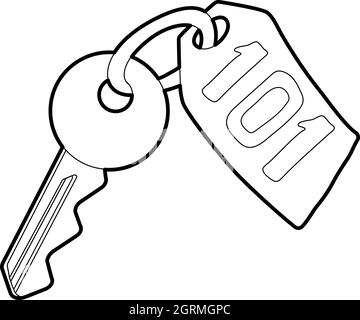 Room key at hotel icon, outline style Stock Vector