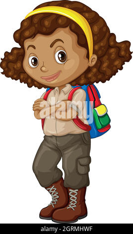 African american girl with backpack Stock Vector