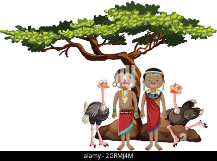 Ethnic people of African tribes in traditional clothing Stock Vector