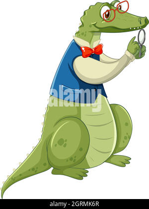 Nerdy crocodile cartoon character isolated on white background Stock Vector