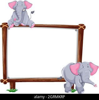 Empty banner with two elephants on white background Stock Vector