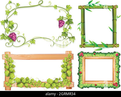 Four different designs of frames with green leaves Stock Vector