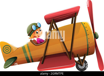 A smiling pilot on a vintage plane Stock Vector