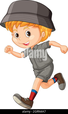 Little boy in camping outfit with backpack illustration Stock Vector ...