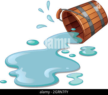 Spilled bucket water  isolated on white background Stock Vector