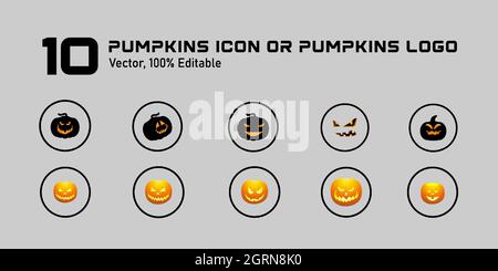 collection pumpkin logo or pumpkin  icon for for halloween, Halloween icon set,symbol and vector,Can be used for web, print and mobile Stock Vector