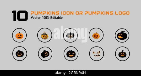 collection pumpkin logo or pumpkin  icon for for halloween, Halloween icon set,symbol and vector,Can be used for web, print and mobile Stock Vector