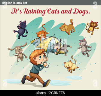 An idiom showing a rain with animals Stock Vector