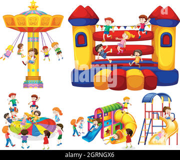 Children playing on different rides Stock Vector