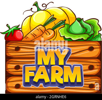 Font design for word my farm with vegetables in bucket Stock Vector